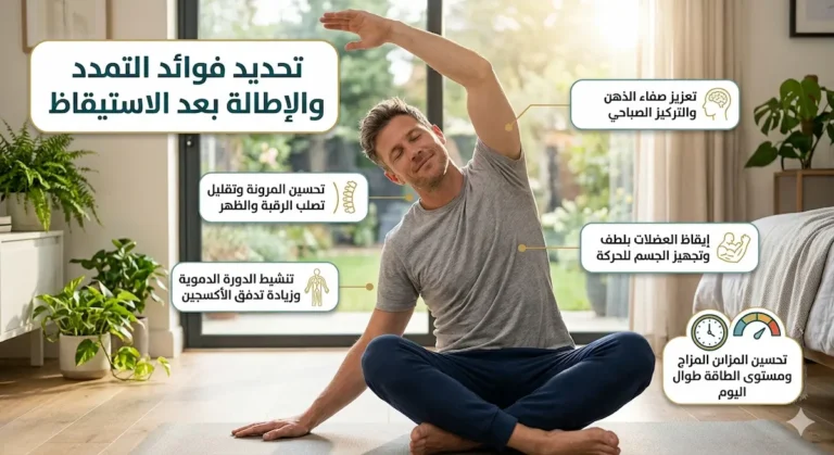 فوائد التمدد بعد الاستيقاظ: تعزيز التركيز، إيقاظ العضلات، تحسين المزاج، زيادة المرونة، وتنشيط الدورة الدموية