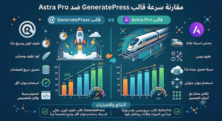 مقارنة سرعة قالب GeneratePress ضد Astra Pro